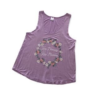 Cozy Rozy Purple Floral Print Keep Dreaming Keep Blooming Tank Top Large